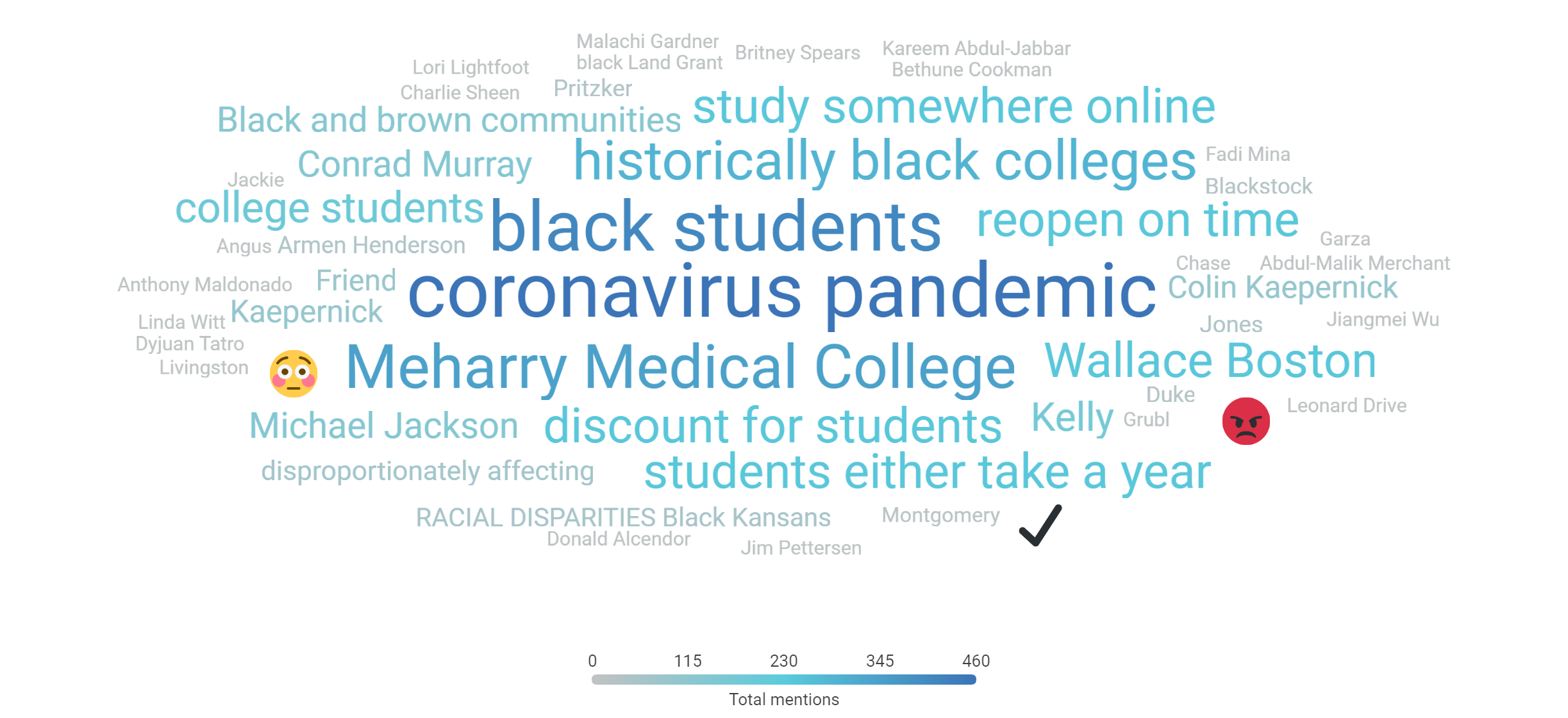 Word cloud showing top 50 topics higher ed-focused black mentions