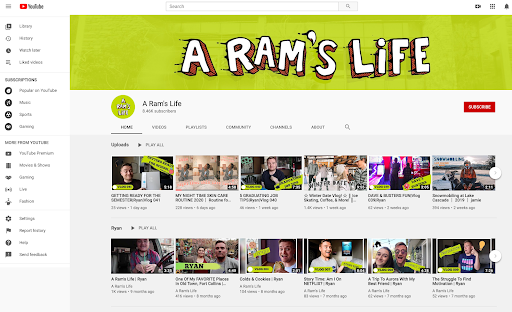 Screenshot of A Ram's Life YouTube channel