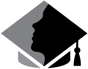 Alumni Identity logo of graduation cap with person silhouette