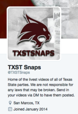 Twitter account in violation of @TXST's trademarks
