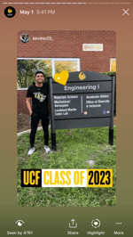 Phone screenshot of a student attending UCF in 2023