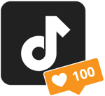TikTok logo with 100 love notifications