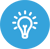 Light blue circle with an outline of a lightbulb in white