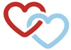 Red heart outline and blue heart outline intertwined