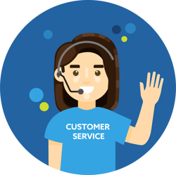Smiling woman wearing a customer service shirt