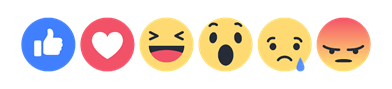 Facebook reactions (Like, Love, Haha, Wow, Sad, and Angry)