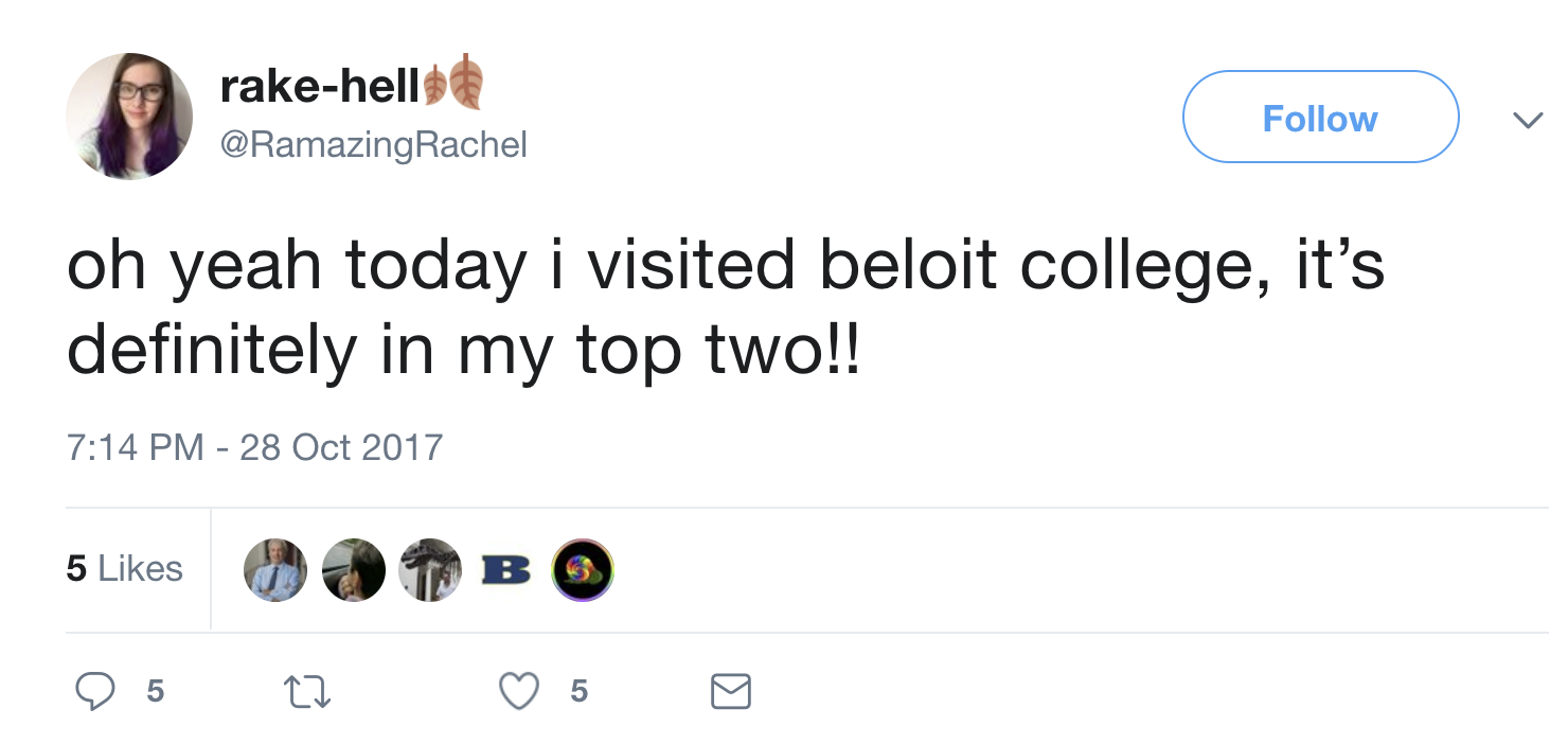 Sample Beloit College Engagement Tweet